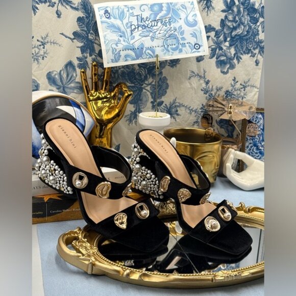 🆕 GIANNI BINI 🧿 NWOB Penei Velvet Pearl Surrealist Ornament Slide Sandal Sz 8 - Picture 2 of 9